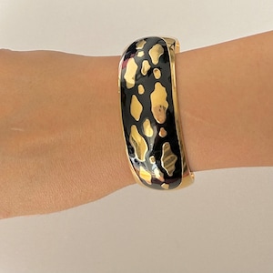 Vintage Avon Cuff Bangle Bracelet Black Enamel Clouds on Gold Tone Size 7.5 Inches