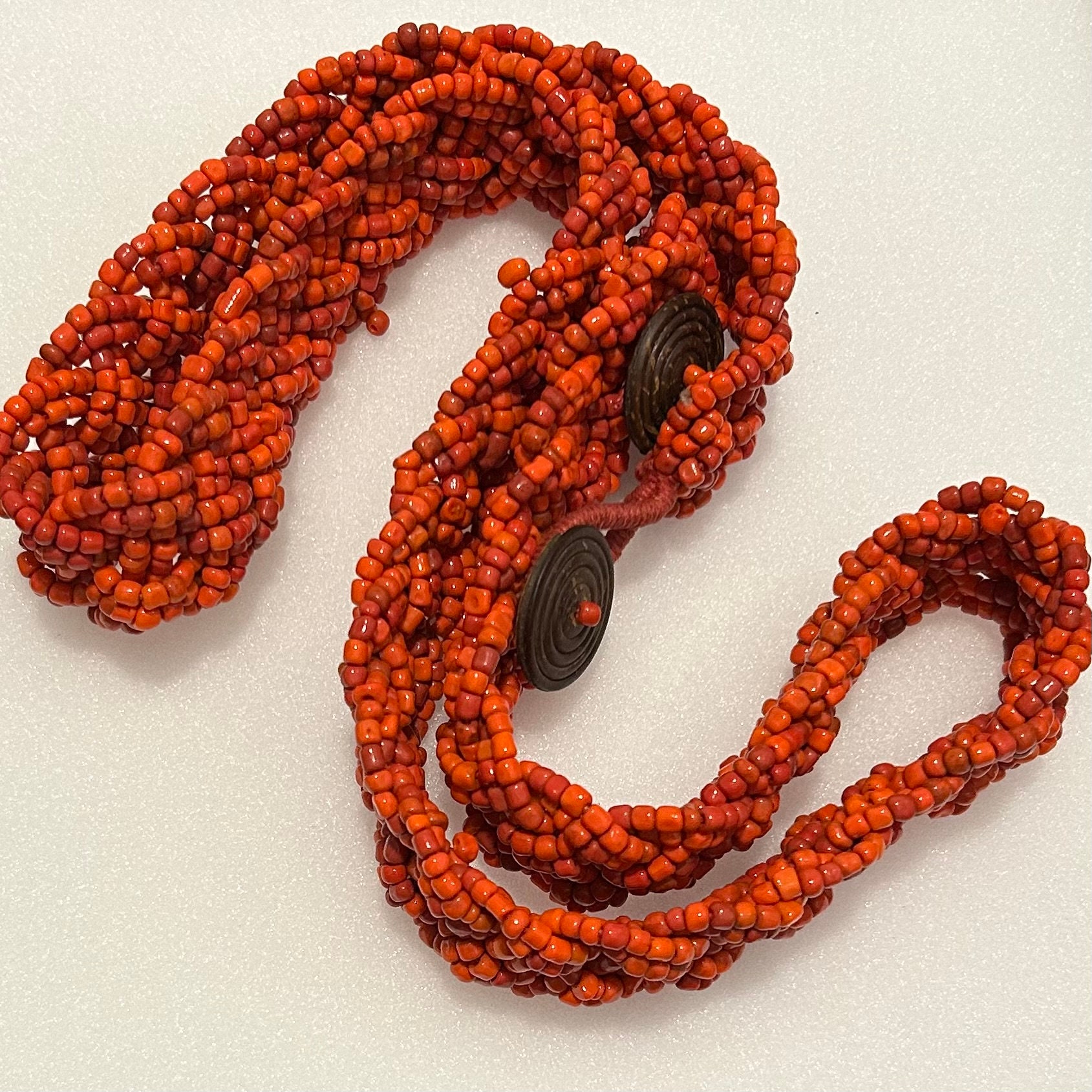 Vintage Glass Seed Bead Belt Orange Coral Color Braided 32 