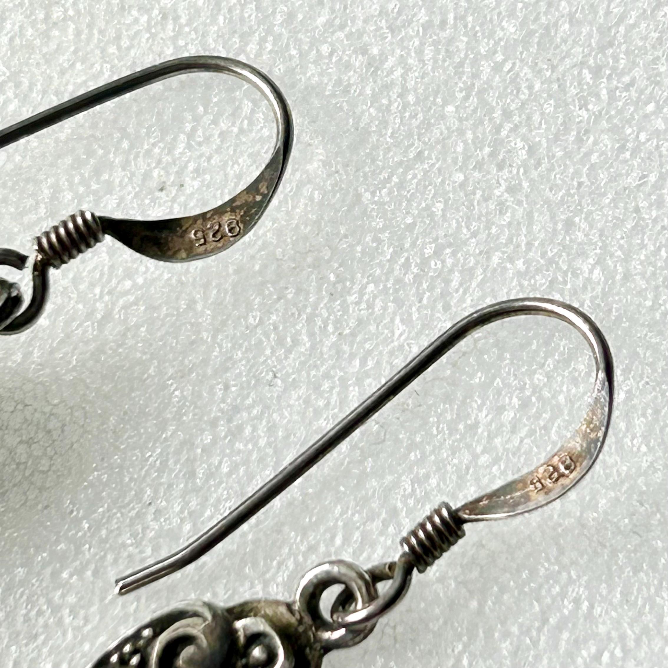 Art Deco Navajo Sterling Silver Black Onyx Drop Earrings