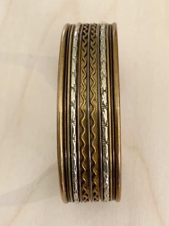 Vintage Open Cuff with Mixed Metal Intricate Desi… - image 3