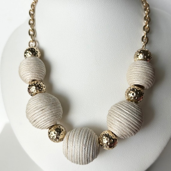 Vintage Cord Wrapped Beads With Gold Hardware 18 Inches Etsy