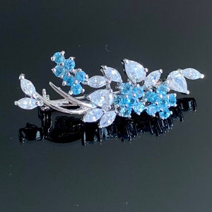 Vintage Blue Spinel Flower Brooch: Silver Tone Floral Pin