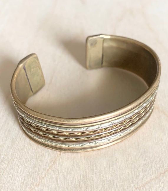 Vintage Open Cuff with Mixed Metal Intricate Desi… - image 1