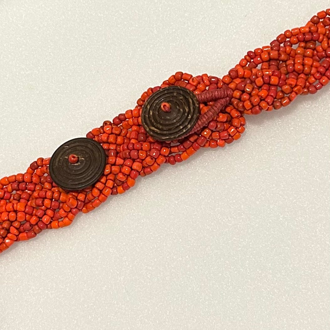 Vintage Glass Seed Bead Belt Orange Coral Color Braided 32  display picture 1