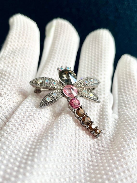 Stunning Dragonfly Brooch Pin AB Multi-color Colo… - image 9