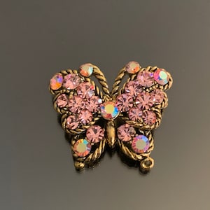 Antik Rosa Strass Schmetterling Brosche: Goldfarbene Messing Anstecknadel