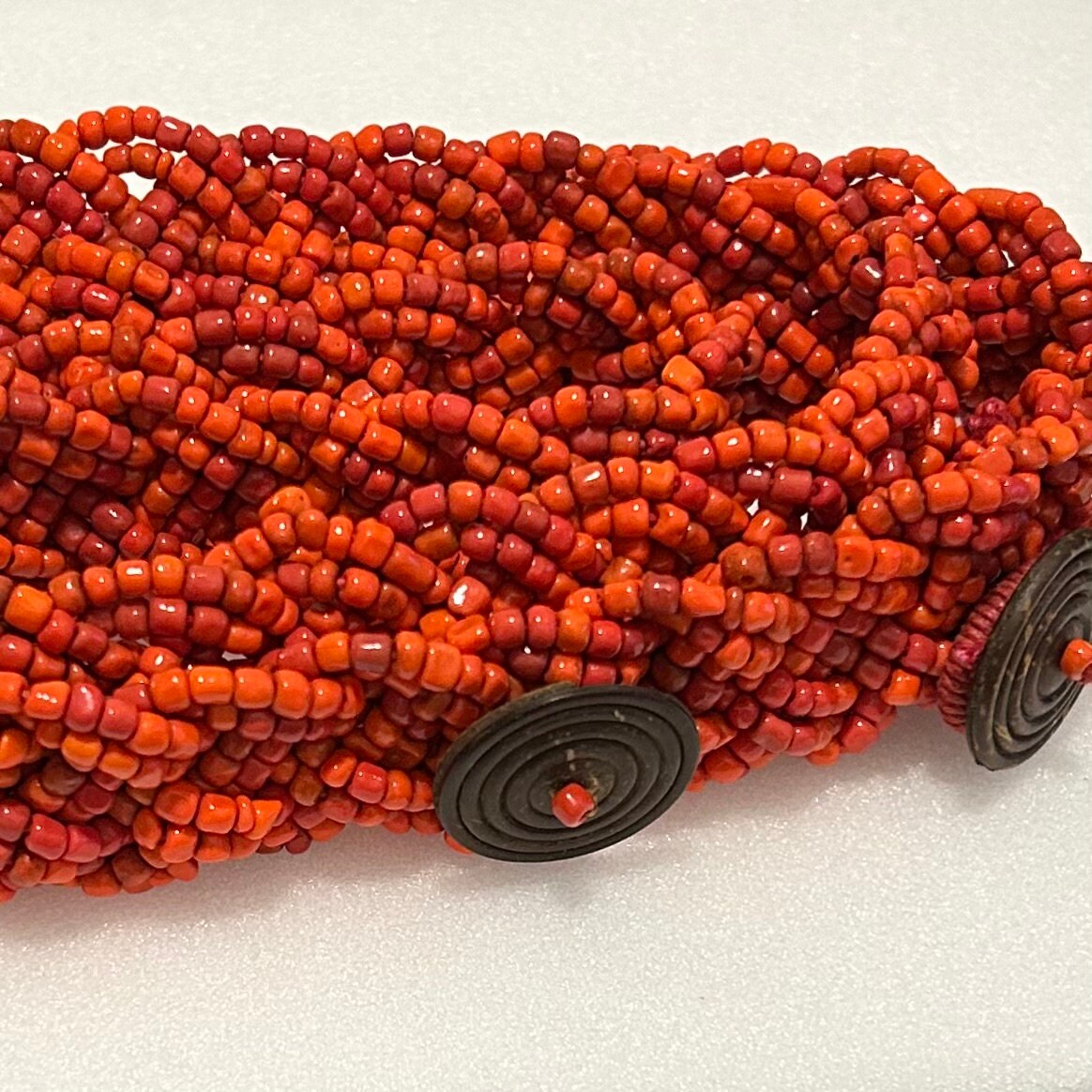 Vintage Glass Seed Bead Belt Orange Coral Color Braided 32  display picture 2