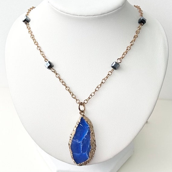 Vintage Lapis Lazuli Glass With Cube Stations Nec… - image 3