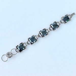 Vintage silverarmband: Svarta fasetterade glaspaneler, klar glasdetaljer