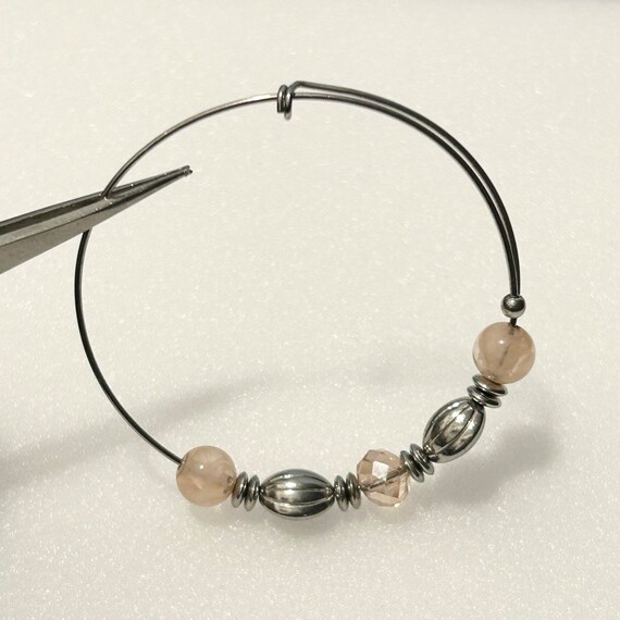 Adjustable Silver Tone Bangle: Cream Swirl Lucite… - image 3