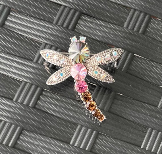 Stunning Dragonfly Brooch Pin AB Multi-color Colo… - image 2
