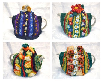 Hand Knitted Vertical Patterned Tea Cosies