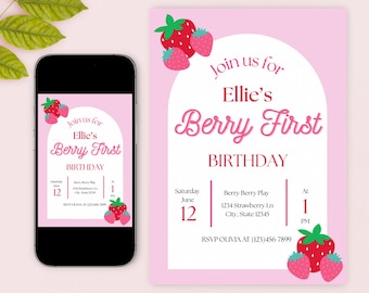 Invitación editable de primer cumpleaños de Berry