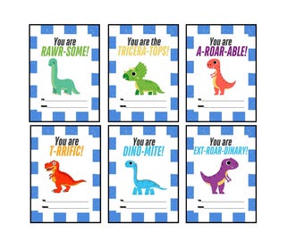 Tarjetas imprimibles para el día de San Valentín con temática de dinosaurios