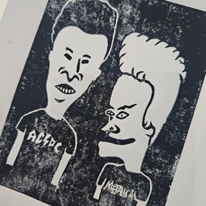 MISPRINT Beavis and Butthead 90s TV Charaktere Handgefertigte Linoldruck Karte