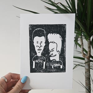 Beavis and Butthead 90s TV Characters Handmade Lino Printed Card