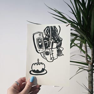 Carte imprimée faite main de portail de gâteau d'anniversaire de Glados