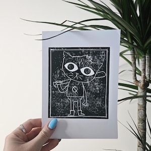 Tarjeta impresa a mano "Noche en el bosque" de Mae Borowski