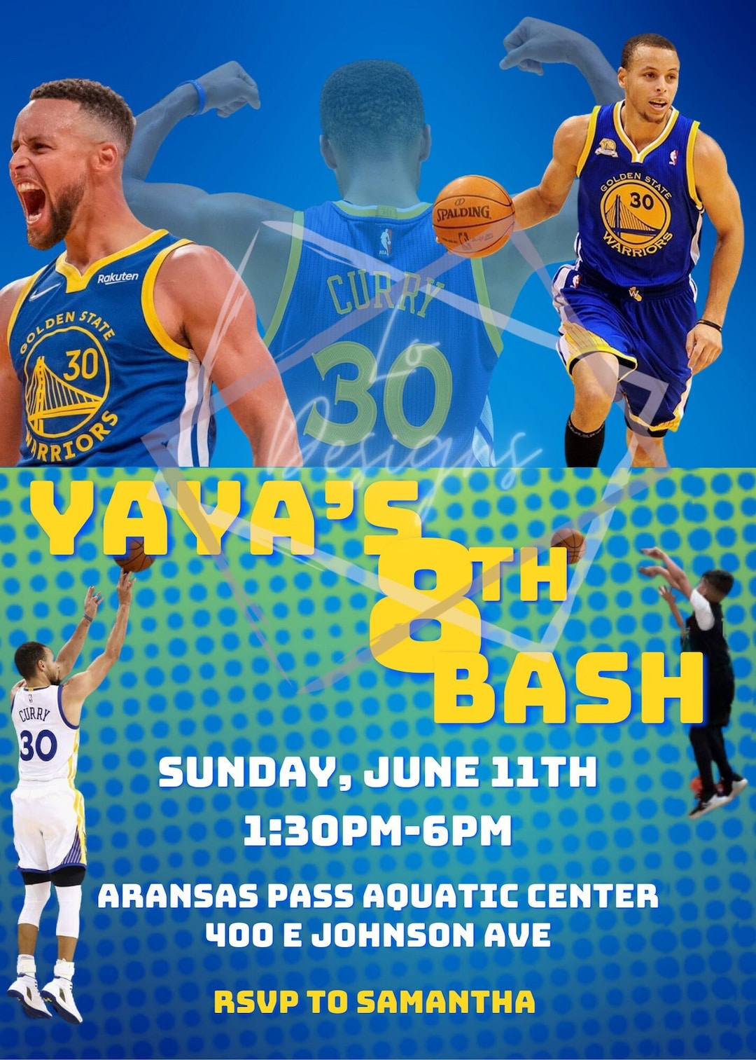 Steph Curry Birthday Invitation, Steph Curry Digital Invitation, Golden