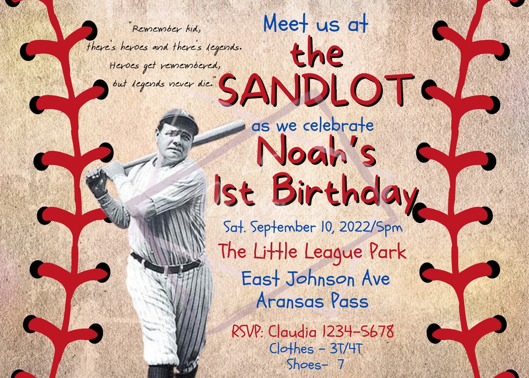 Sandlot Digital Invitation, the Sandlot Party, Sandlot First Birthday ...