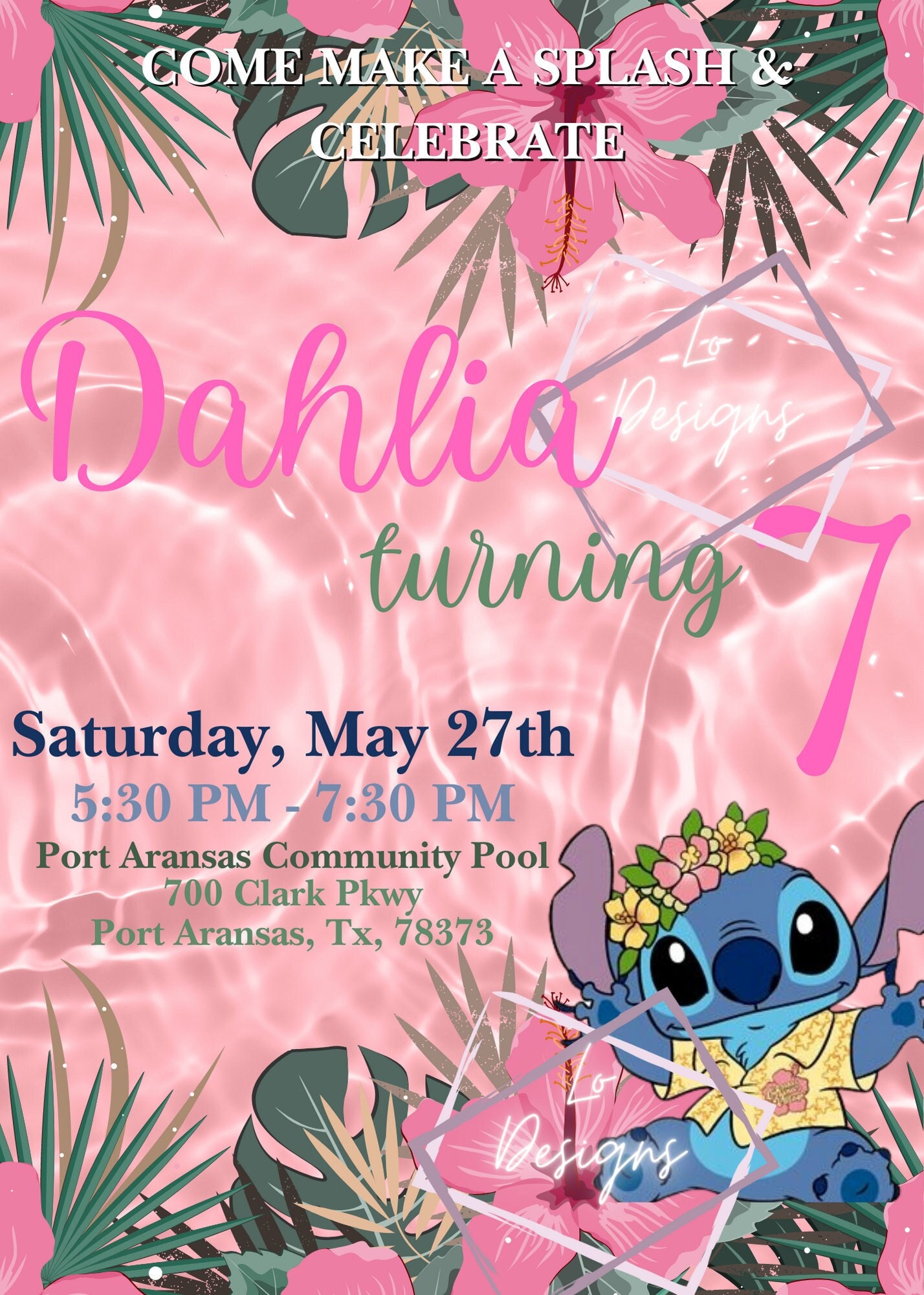 Stitch Pool Party Invitation Stitch Summer Party Luau Etsy Canada