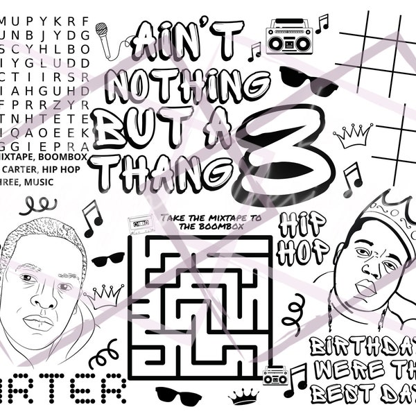 Ain’t Nothing But A 3 Thang, Hip Hop Activity Sheet, Ain’t Nothing But A 3 Thang Party Favor, Ain’t Nothing But A 3 Thang Birthday Placemat