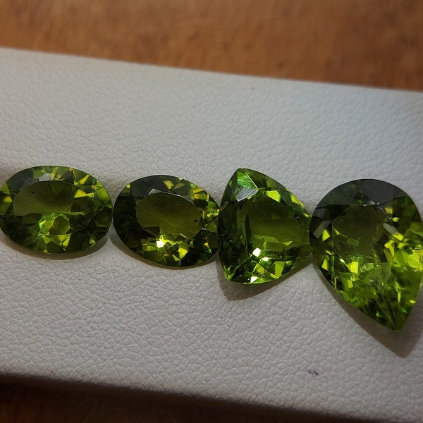 Wholesale Peridot gemstone - faceted natural Chrysolite 16.65 CTS - 4 piece mix shapes - loose green Olivine stone - August birthstone