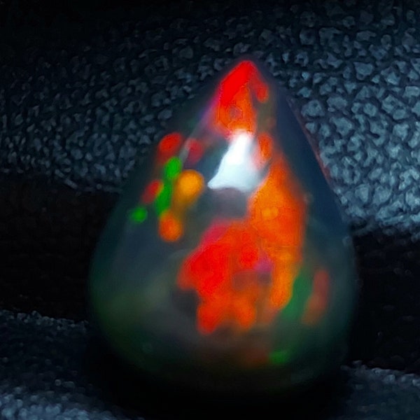 Bright firey opal gemstone - loose natural black opal cabochon 3.45 CTS - pear shape 12 x 9 mm - October birthstone - Ethiopian fire opal