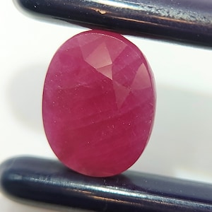 Rubí natural facetado, piedra preciosa sin tratar, 8,49 cts, ovalado, 13 x 10 mm, piedra de nacimiento de julio, mineral de corindón africano rosa certificado.