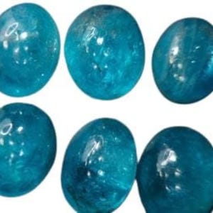 Cabochão de Apatita neon no atacado - Gema de Apatita natural azul-esverdeada solta, 55,00 quilates - 6 formatos ovais de 14 x 11 mm - Pedra extraída da terra africana imagem 1