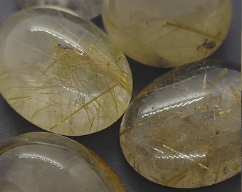 Large golden Rutile Quartz cabochons - faceted loose rutilated Quartz 201.30 CTS - 5 piece oval shapes - Canadian supplier