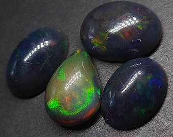 DISCOUNT black Opal cabochons - natural loose Opal gemstone 21.95 CTS 4 pack - Ethiopian welo fire opal - Canadian supplier