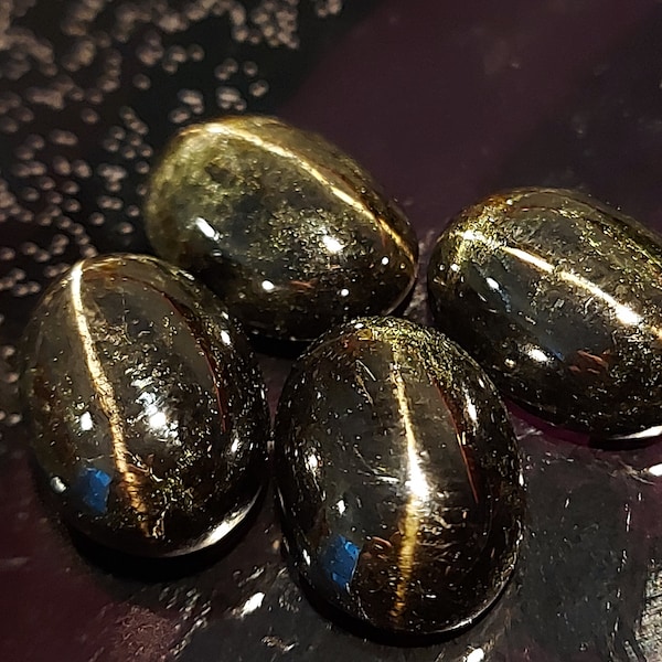 Black star diopside gemstone - loose cats eye diopside 32.30 CTS - 4 large ovals 14 x 10 mm - asterism stone