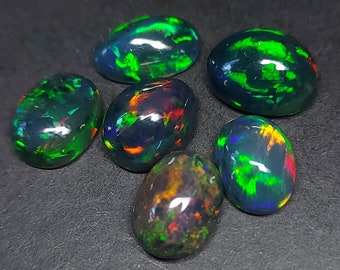 6 flashy black opal gemstones - loose natural welo Opal cabochon 18.75 CTS - oval shapes 12 x 10 mm - wholesale Ethiopian stone for jewelry