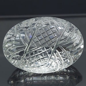 Giant clear Quartz gemstone - faceted carved Quartz 30.00 CTS - oval 25 x 17.3 mm - loose transparent stone for jewelry making
