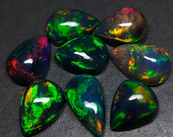 Wholesale black opal gemstones - loose natural welo Opal cabochon 23.40 CTS - 8 pear shapes 13 x 9 mm - Ethiopian rainbow stone for jewelry