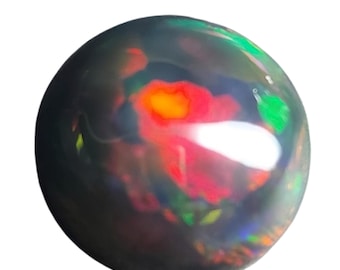 Giant black opal gemstone - natural welo opal cabochon 28.15 CTS - round shape 21 mm - loose Ethiopian rainbow stone for jewelry making