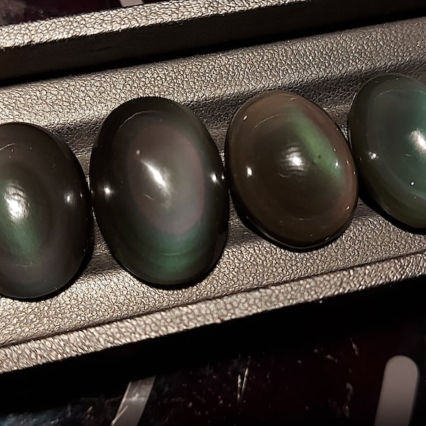 4 large rainbow Obsidian cabochons - natural Iris Obsidian 90.65 CTS - oval shapes - loose iridescent stone for jewelry making