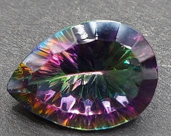 AAA Mystic quartz gemstone - faceted natural rainbow quartz  11.55 CTS - pear shape 18 x 13 mm - titanium CVD stone for jewelry making