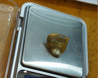 Pierre Précieuse Quartz Rutilé Doré 81 Carats - Taillée En Poire, Transparente, Provenance Brésil/Inde