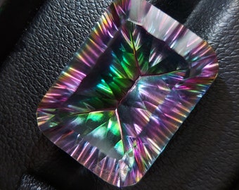 Multi color quartz gemstone - faceted natural mystic Quartz 21.10 CTS - emerald shape 20 x 15 mm - loose transparent stone for jewelry