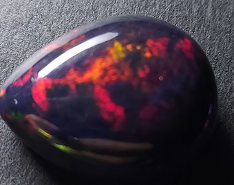 X Large black opal cabochon - loose natural welo Opal gemstone 27.10 CTS - pear shape 26 x 20 mm - earth mined Ethiopian fire opal stone