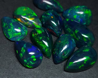 Wholesale black opal gemstones - loose natural welo Opal cabochon 32.00 CTS - 10 pear shapes 13 x 9 mm - Ethiopian stone for jewelry making