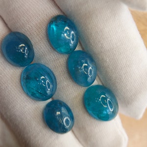 Cabochão de Apatita neon no atacado - Gema de Apatita natural azul-esverdeada solta, 55,00 quilates - 6 formatos ovais de 14 x 11 mm - Pedra extraída da terra africana imagem 9