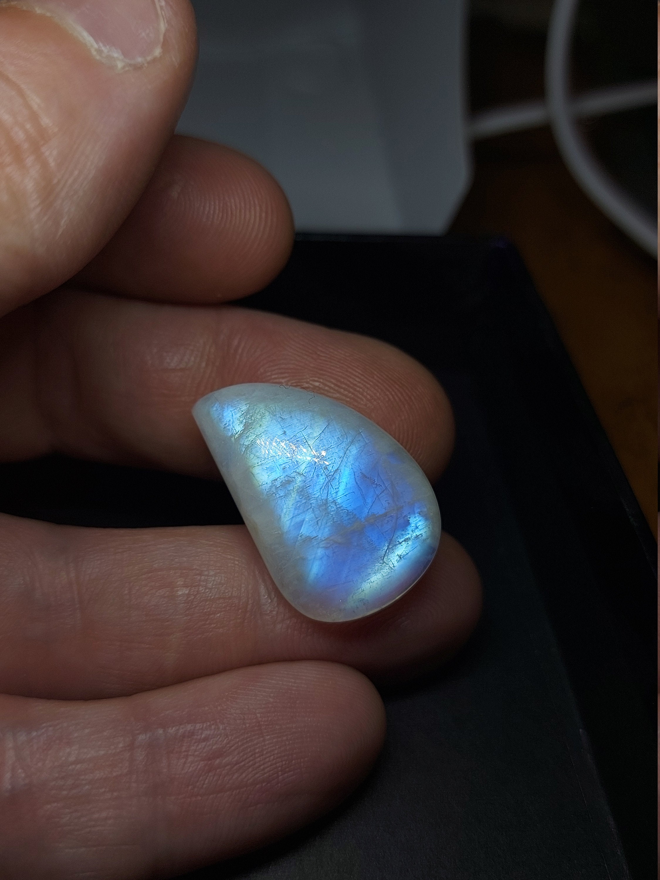 Big Glowing Blue Moonstone Cabochon - Loose Natural Orthoclase