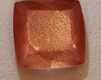 Natural Oregon Sunstone gemstone - faceted orange heliolite 3.20 CTS - cushion cut 8.8 mm - loose transparent stone for jewelry making