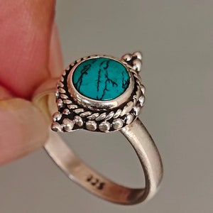 Natural Turquoise Ring, 925 Sterling Silver, Statement Ring, Handmade ring, Hippie/Bohemian Style Turquoise Jewelry, Solitaire Women Ring