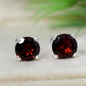 Sterling Silver Garnet Stud Earrings: January Birthstone Solitaire