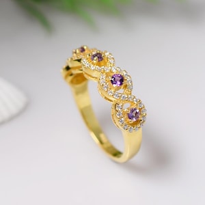 Anillo de eternidad de amatista: anillo apilable de plata de ley 925