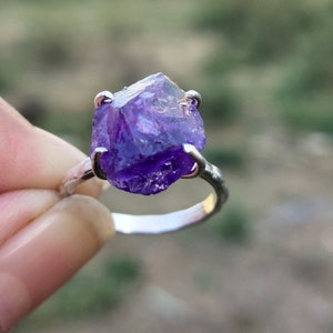 Raw Amethyst Statement Ring: 925 Sterling Silver, Bohemian Handmade